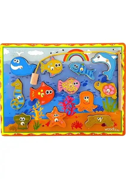 Woody Life Ahşap Balık Tutma ve Ipe Dizme Oyunu Çocuklar İçin Eğitici ve Eğlenceli