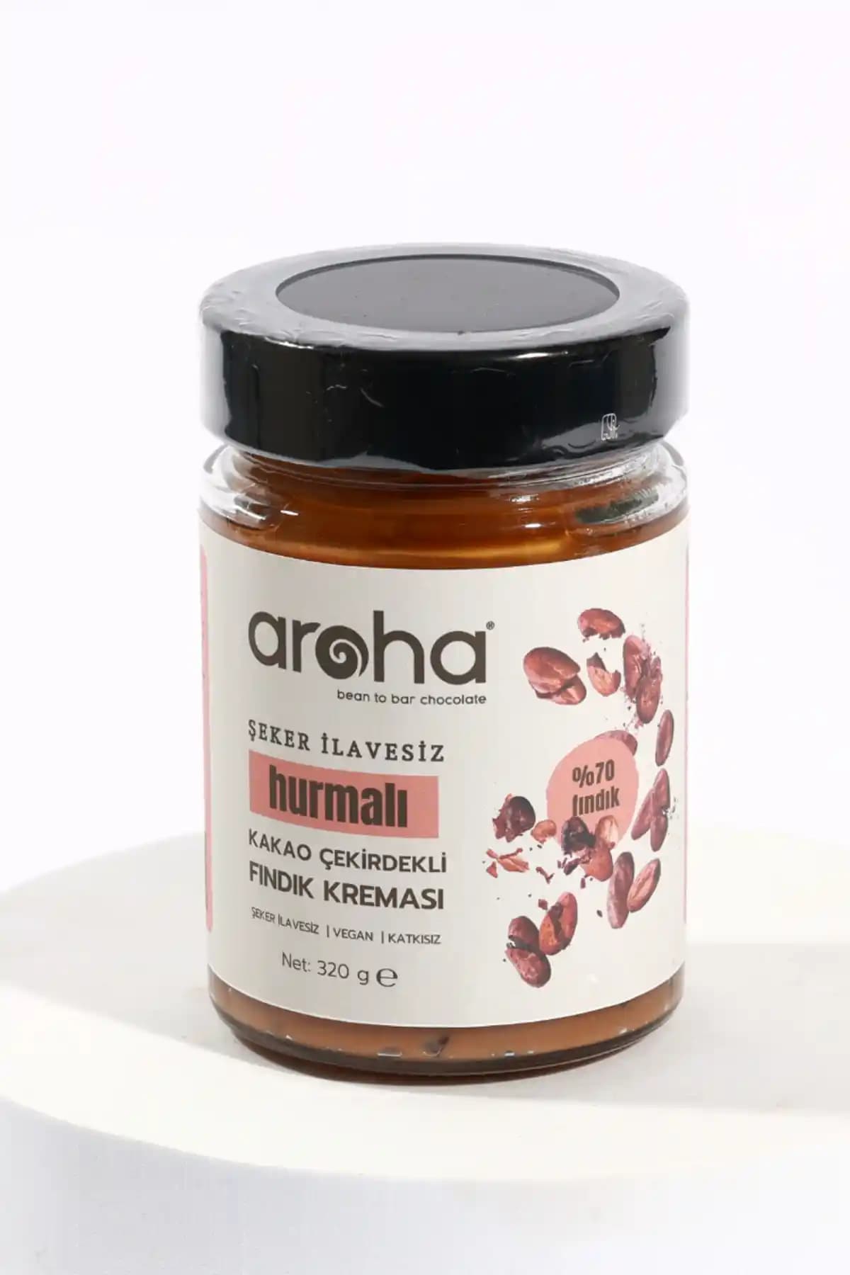 Aroha Hurmalı Kakao Çekirdekli Fındık Kreması %73 Fındık İçerikli Şekersiz 320g