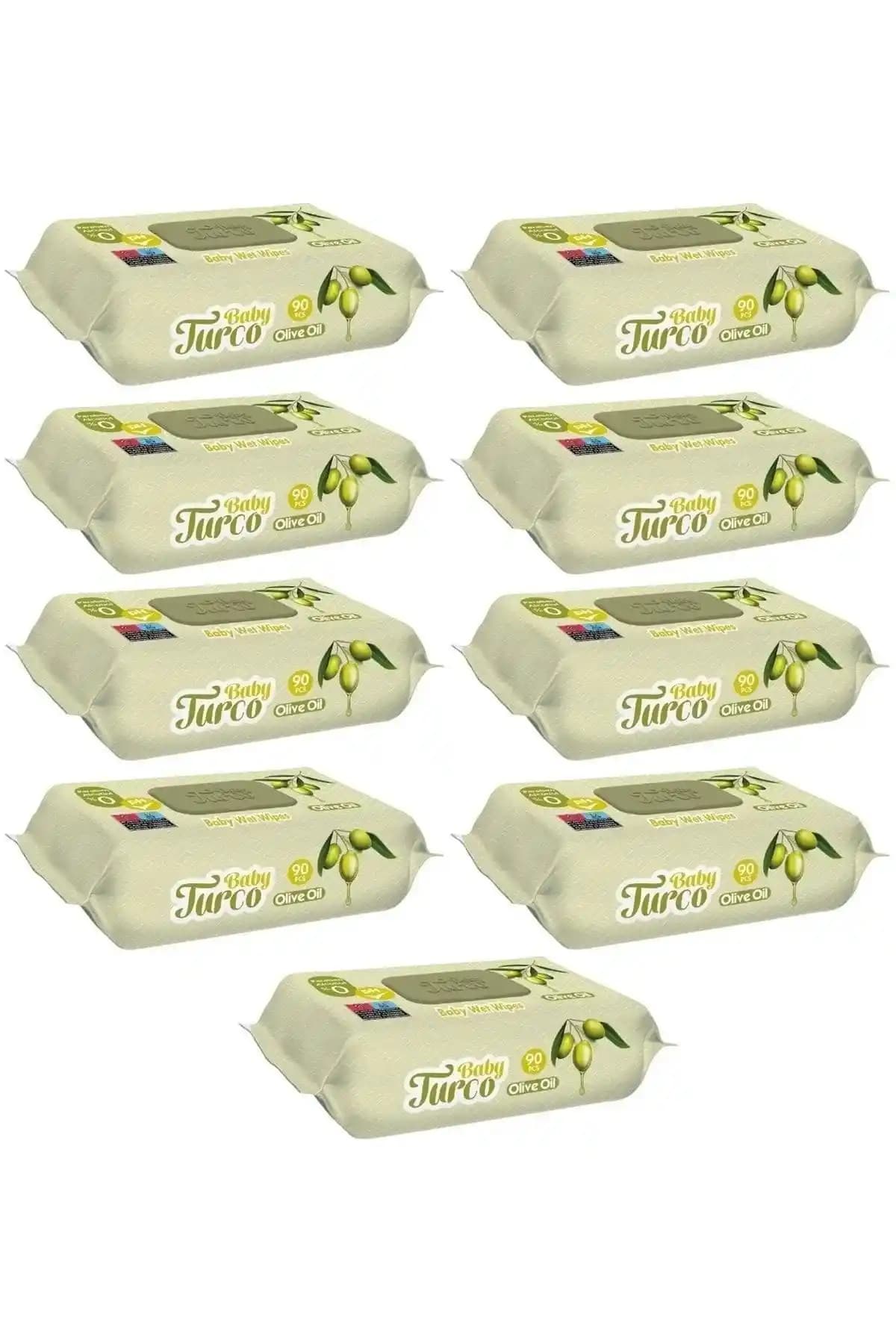 Baby Turco Zeytinyağlı Islak Havlu 90'lı 9 Paket Bebek ve Çocuk Bakımı İçin