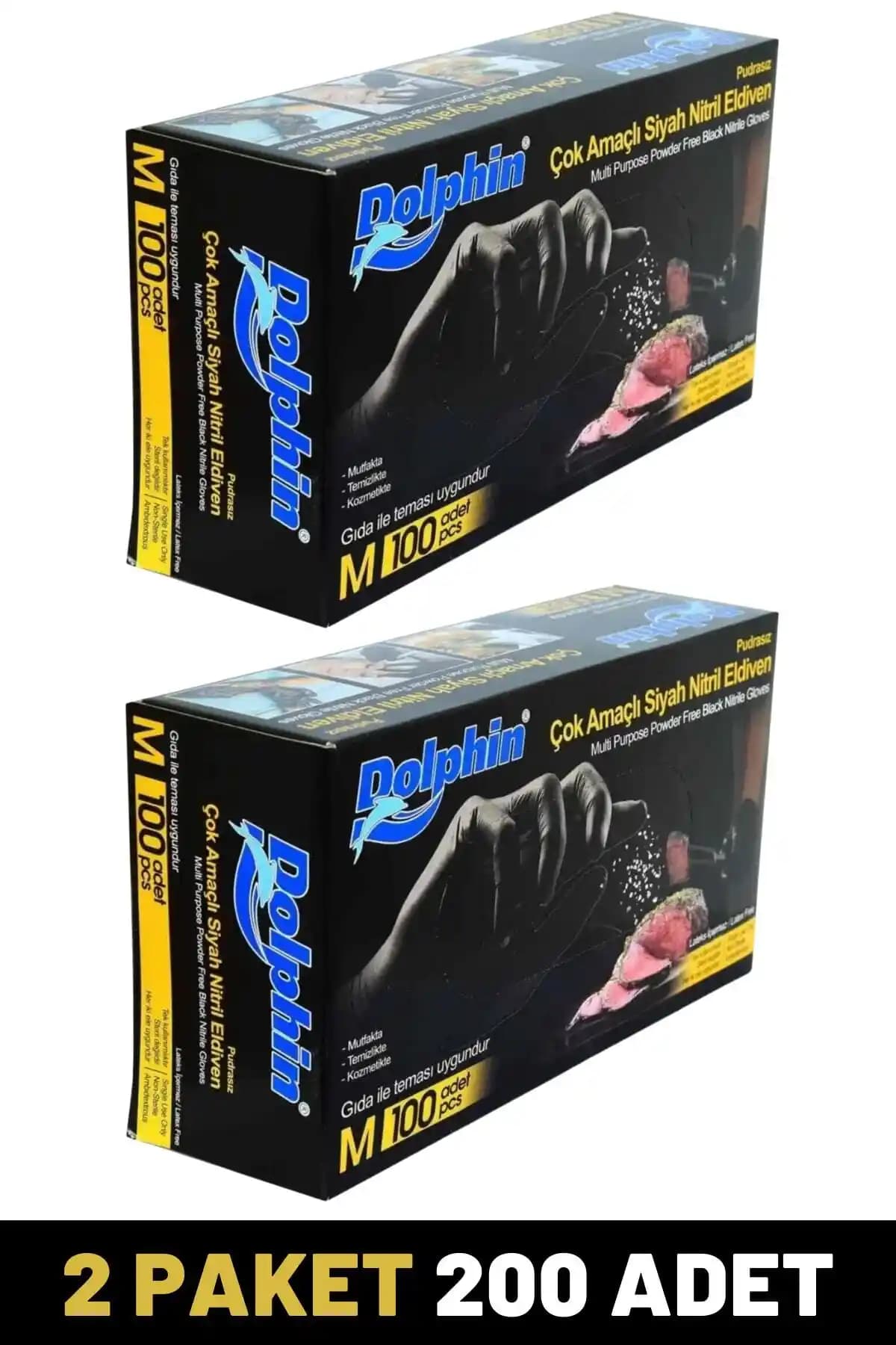 Birlikvar 2 Paket 200 Adet Pudrasız Siyah Nitril Eldiven M Beden Çok Amaçlı Kullanım