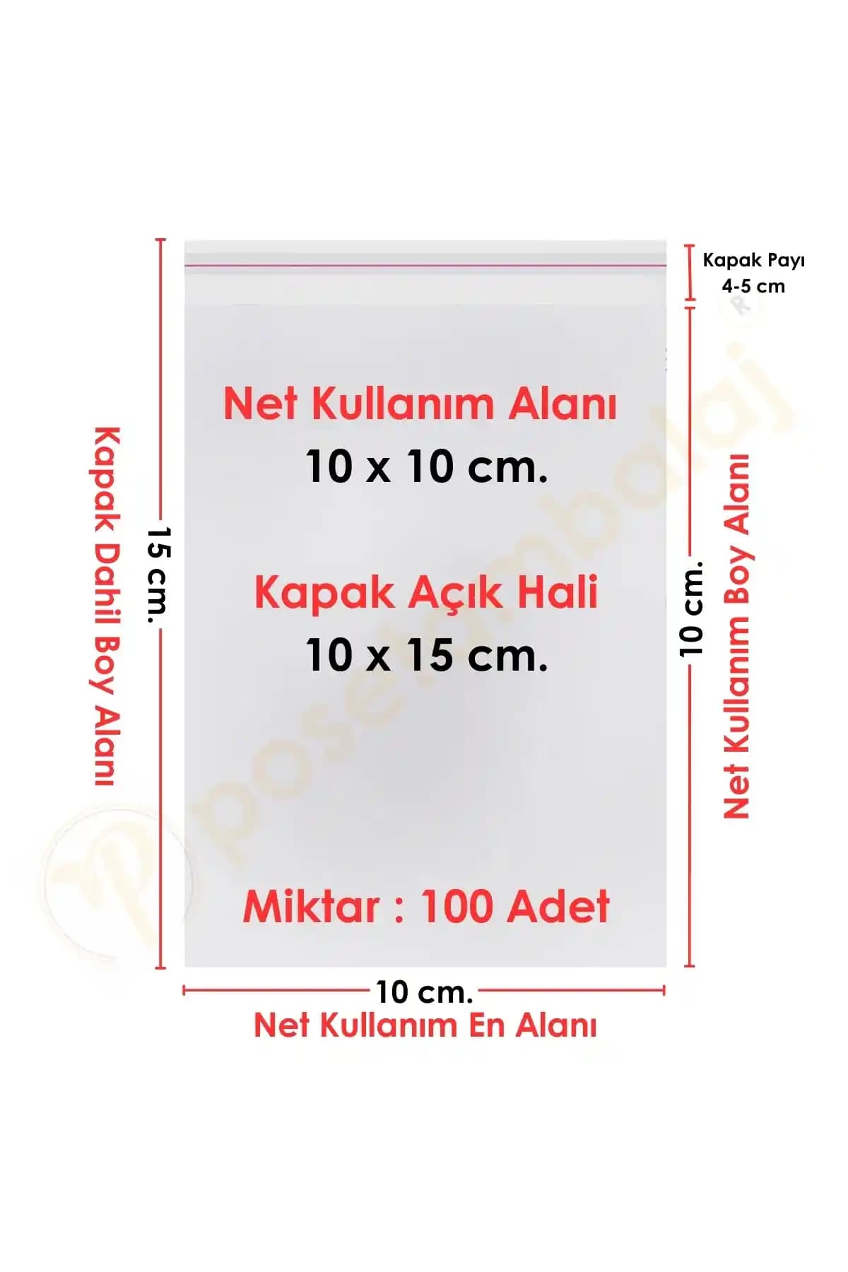 Carpcorn 10x10+5 cm Şeffaf Yapışkanlı Jelatin Poşet 100 Adet - Küçük Eşyalar İçin