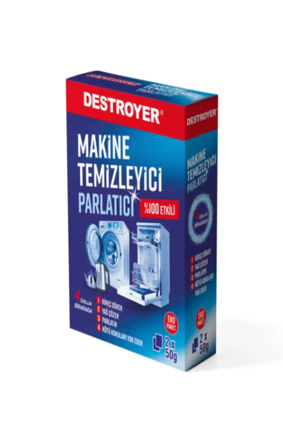 Destroyer Makina Kireç Çözücü Temizleyici Parlatıcı 2x50 gr - Etkili Kireç ve Kir Temizliği