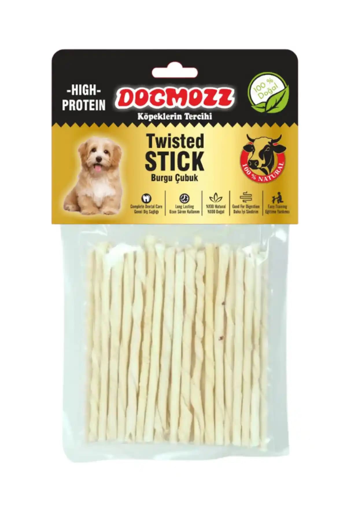 Dogmozz Premium Stick İnce Burgu Deri Çubuk Beyaz Köpek Kemiği 50 Adet - Yetişkin Köpekler İçin