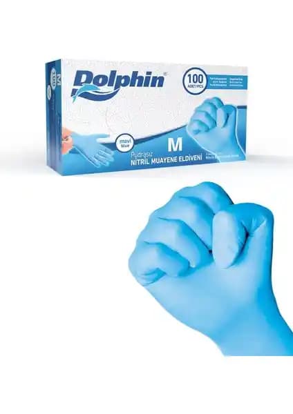 Dolphin Pudrasız Mavi Nitril Muayene Eldiveni M Beden - Dayanıklı ve Lateks İçermez