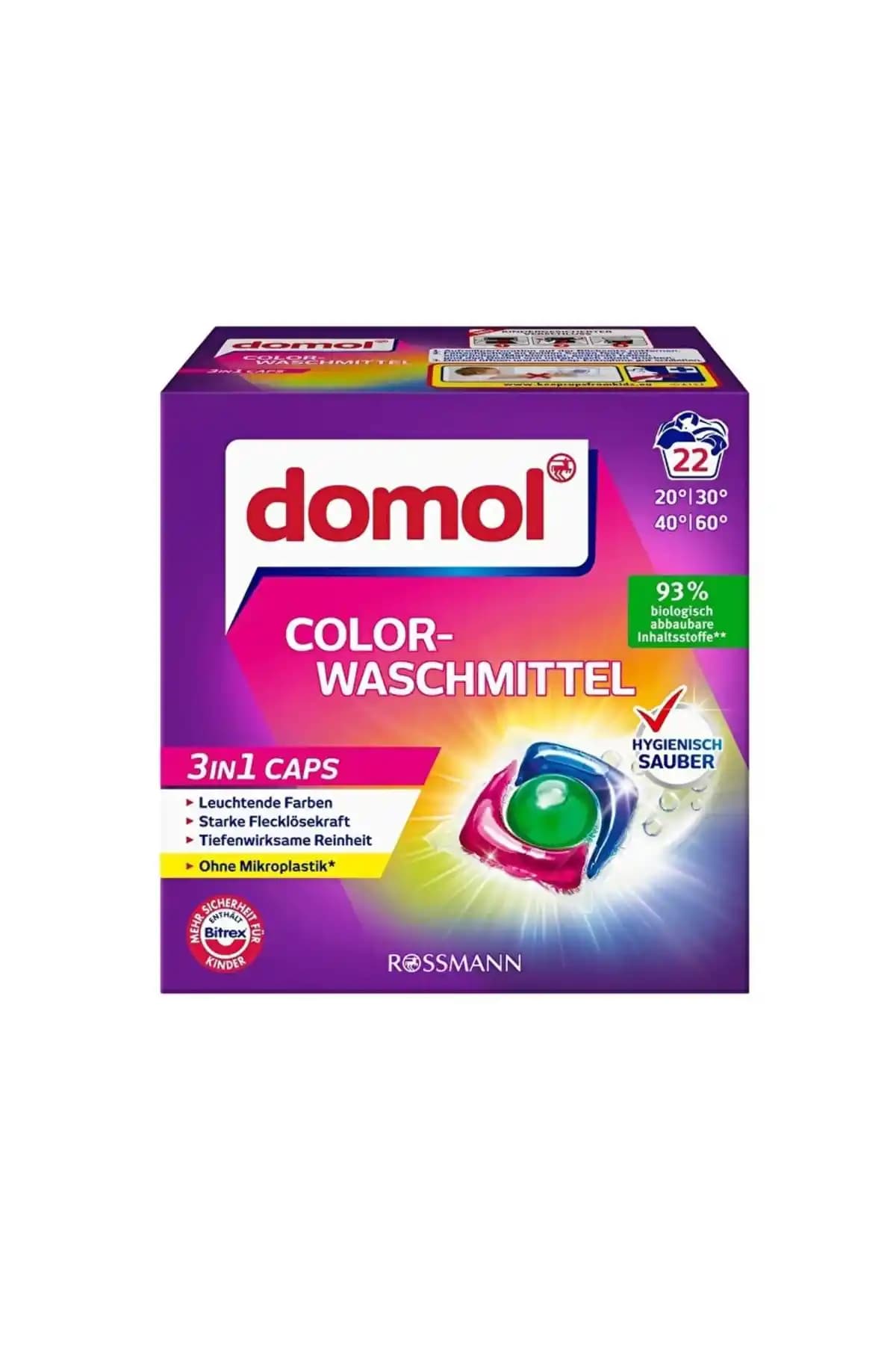 Domol 3in1 Renkli Çamaşır Makinesi Deterjan Kapsülü 22 Yıkama İçin Etkili Temizlik