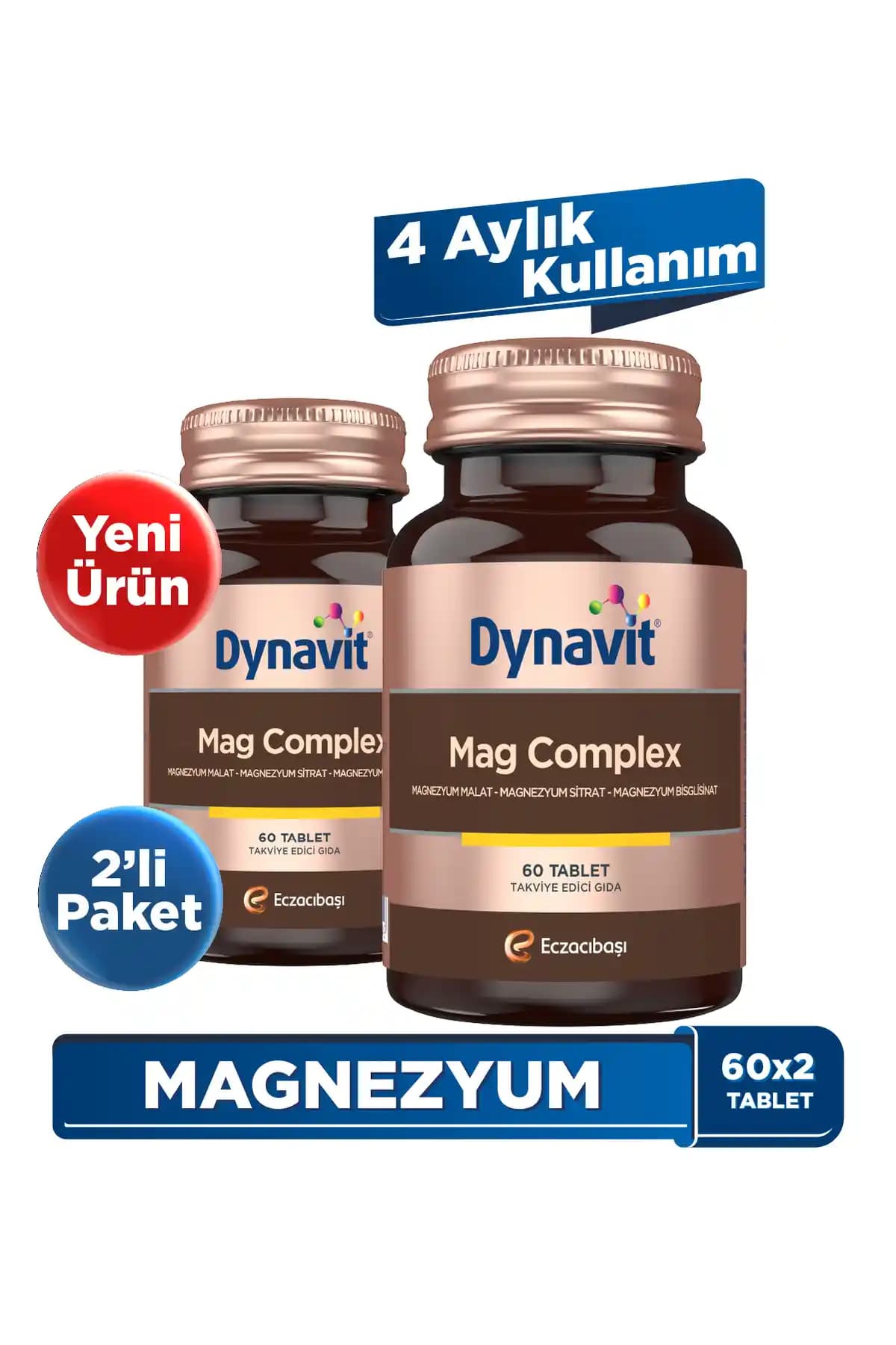 Dynavit Mag Complex 60 Tablet x2 – Üçlü Magnezyum Formu ile Enerji ve Kas Desteği