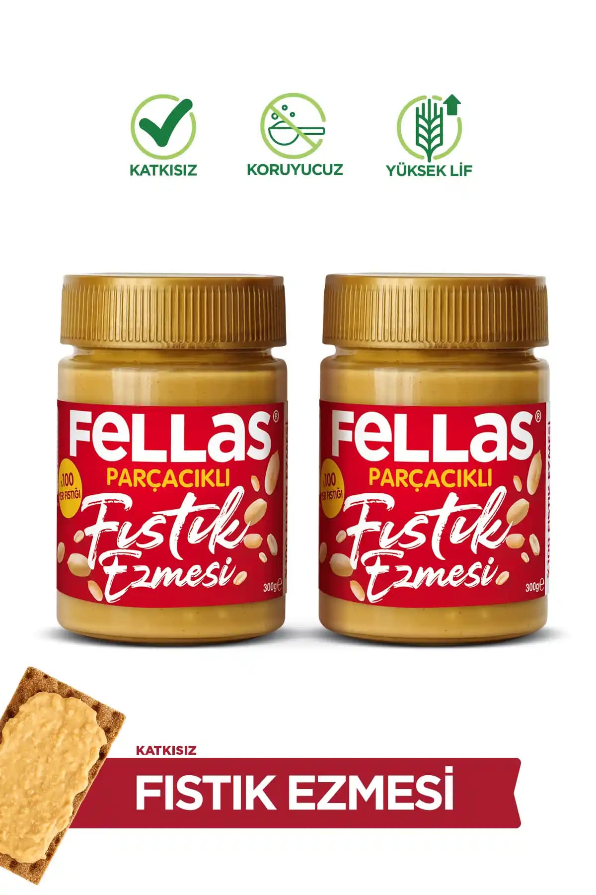 Fellas %100 Doğal Fıstık Ezmesi 300g x 2 – Katkısız, Yüksek Proteinli ve Çok Yönlü Kullanım