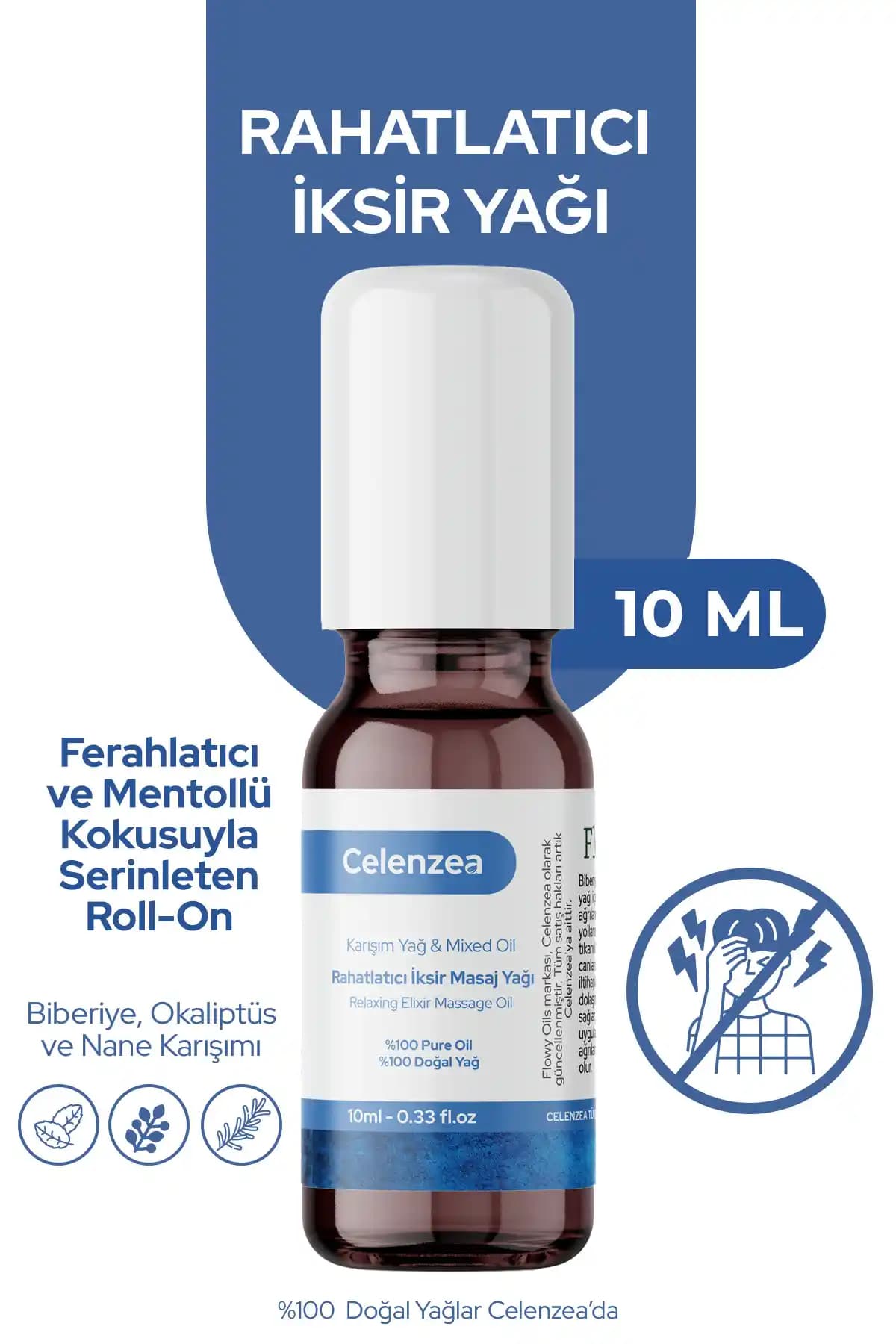 Flowy Oils Rahatlatıcı Karışım Uçucu Yağ Roll On 10ml Baş Ağrısı ve Nefes Açıcı Destek