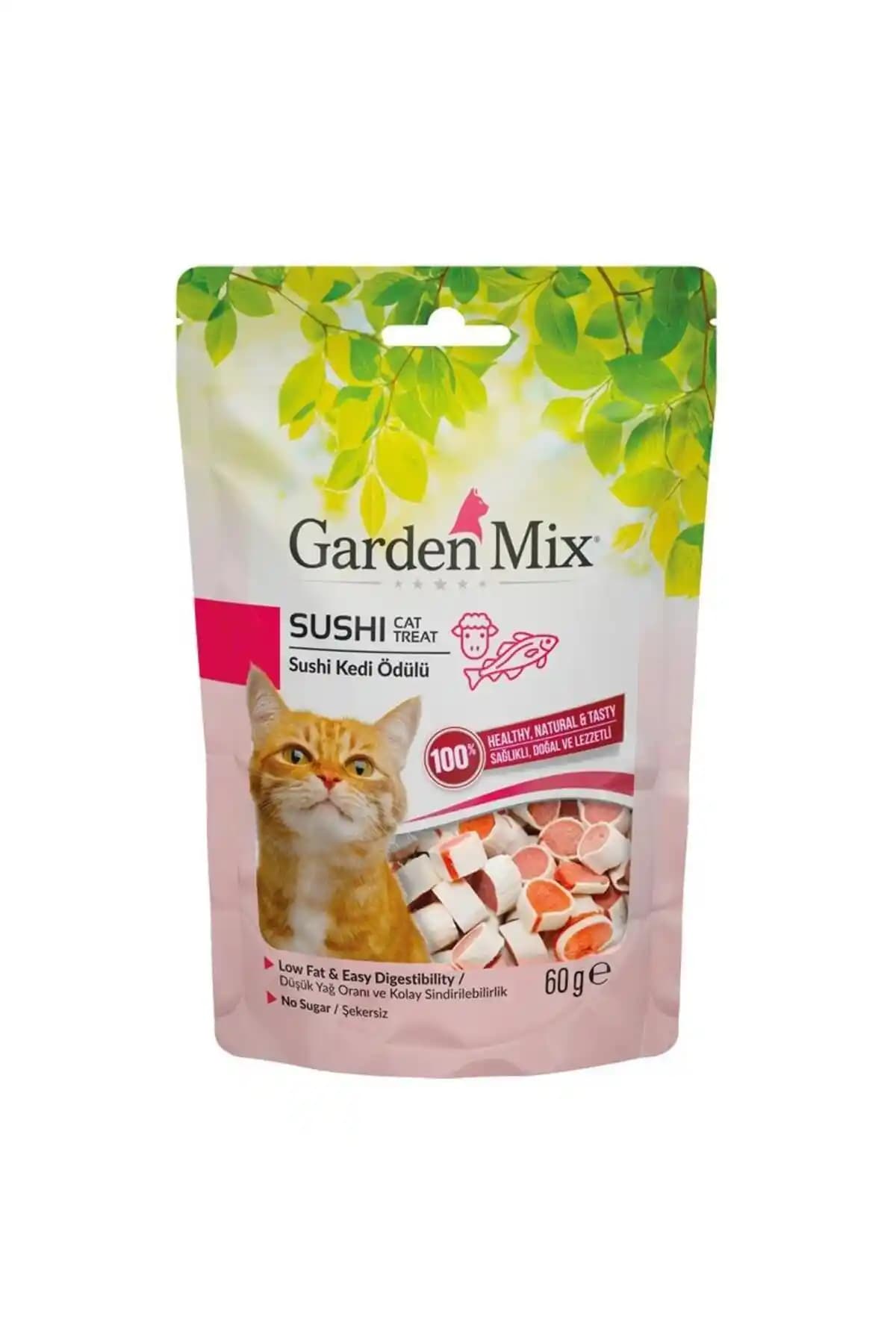 Gardenmix Kuzulu Sushi Düşük Yağlı Şekersiz Kedi Ödül Maması 60 Gr - Sağlıklı ve Lezzetli