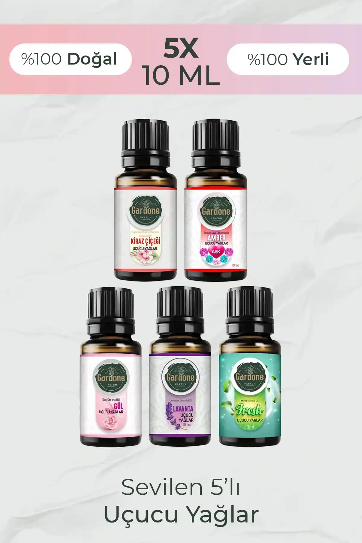 Gardone Beşli Set Esansiyel Uçucu Yağ 5x10ml - Organik Aromaterapi ve Hava Nemlendirici