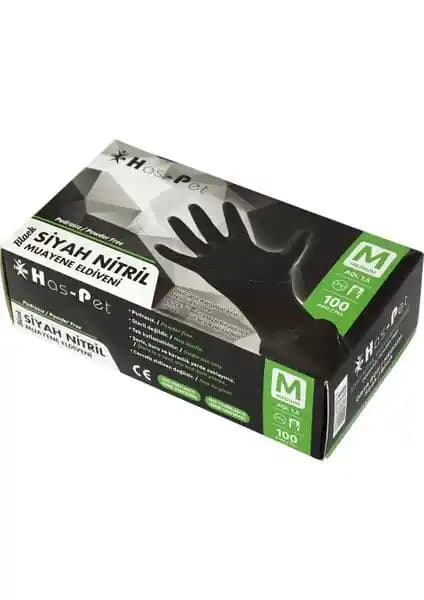 Has-pet Nitril Pudrasız Siyah Eldiven 100'lü - M Boy Dayanıklı ve Konforlu