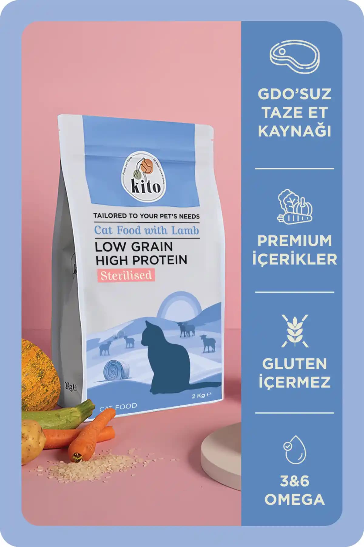 kito Doğal Besi Kuzu Etli Kısır Kedi Maması 2 Kg - Kısır Kediler İçin Dengeli Beslenme