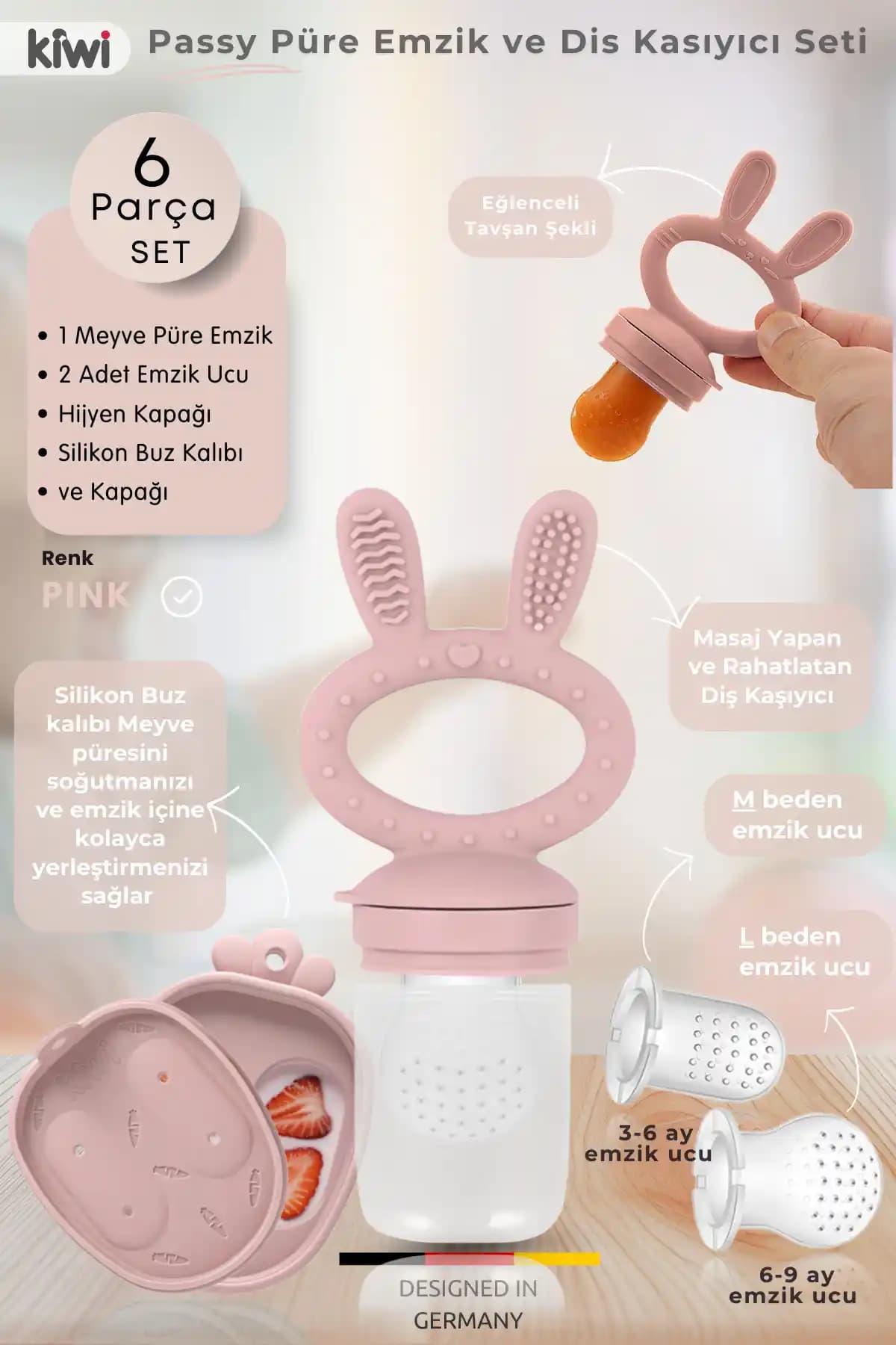 Kiwi Passy Püre Emzik ve Diş Kaşıyıcı: Bebekler İçin Güvenli ve Çok Fonksiyonlu Ürün