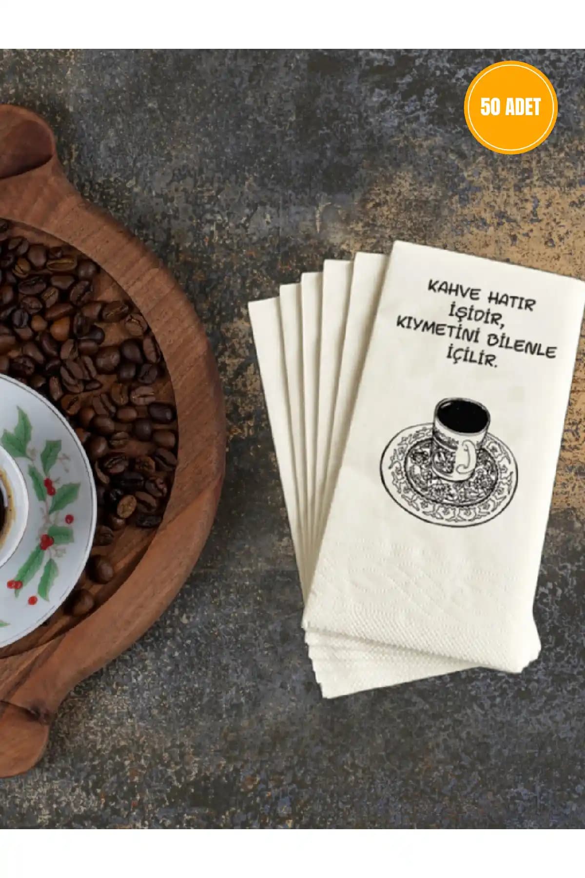Loyderlena 50'li Çift Katlı Baskılı Sunum Peçetesi 33x33 cm Kahve Hatırı