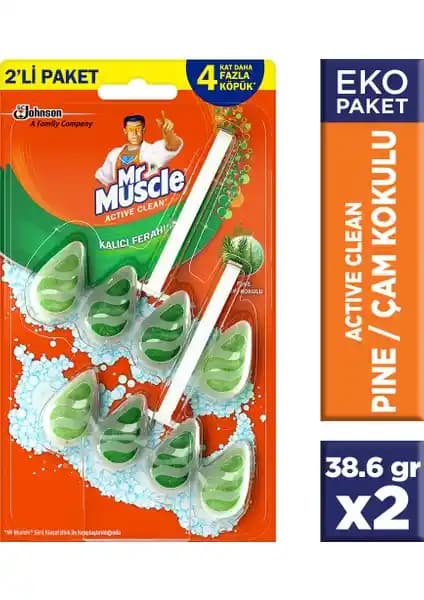 Mr. Muscle Active Clean Klozet Blok Çam Kokulu 2'li - Etkili Temizlik ve Kalıcı Koku