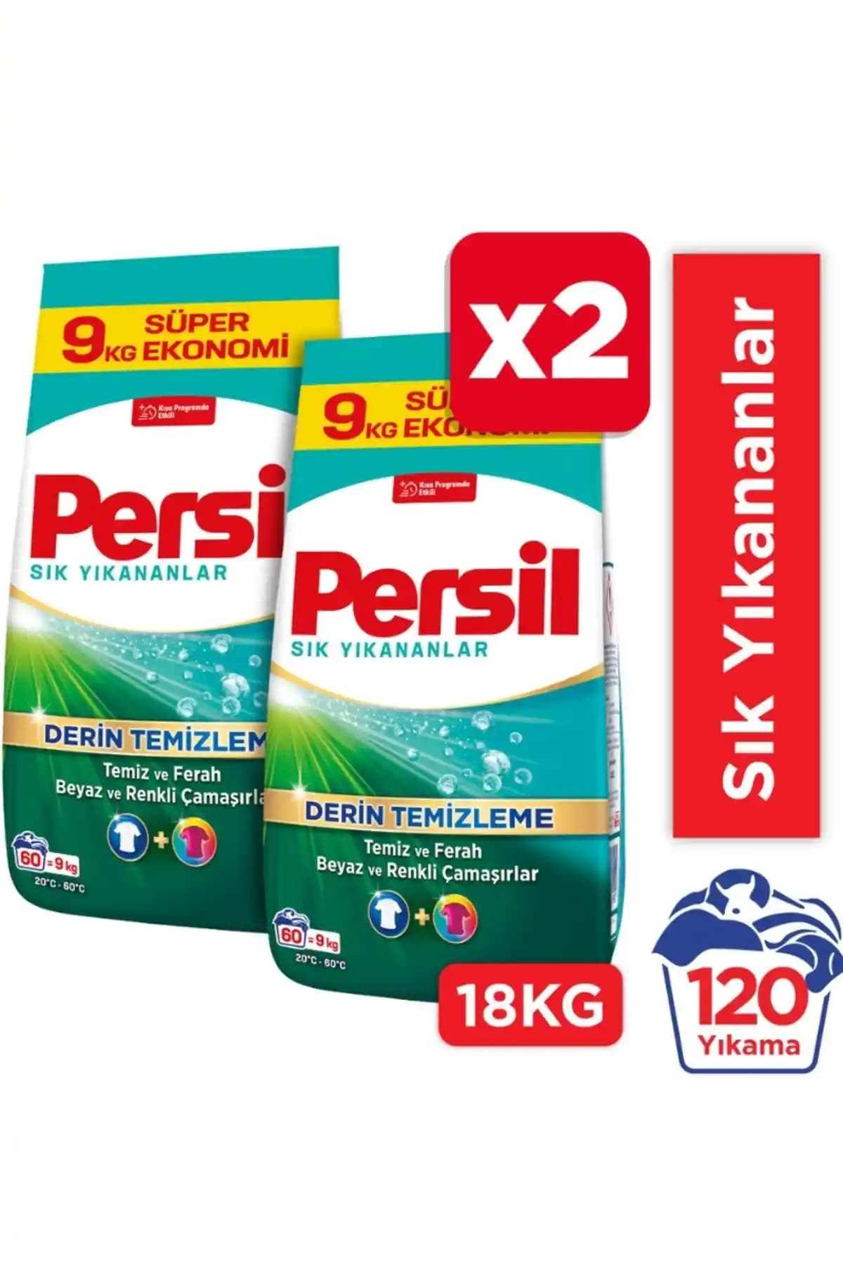 Persil Sık Yıkananlar Toz Çamaşır Deterjanı 9kg 2'li Set ile Derinlemesine Temizlik