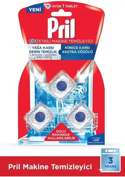 Pril Çift Etkili Bulaşık Makinesi Temizleyicisi 3'lü Tablet ile Derinlemesine Temizlik