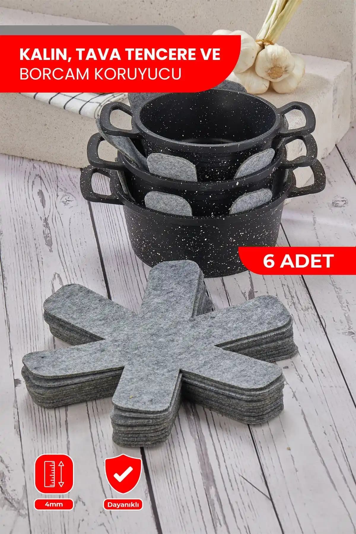 Self Power Gri Kalın Tava Tencere ve Borcam Koruyucu 6'lı Set ile Mutfak Koruması