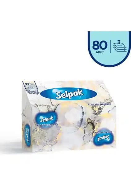 Selpak El ve Yüz Havlusu Kutulu Mermer Desen 80 Yaprak - Hijyenik ve Estetik Çözüm