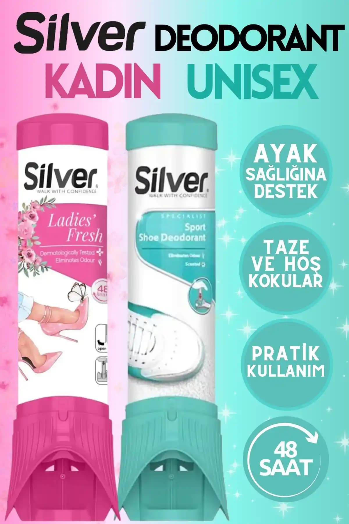 Silver 2'li Kadın ve Unisex Ayakkabı Deodorantı ile 48 Saat Kalıcı Koku Kontrolü
