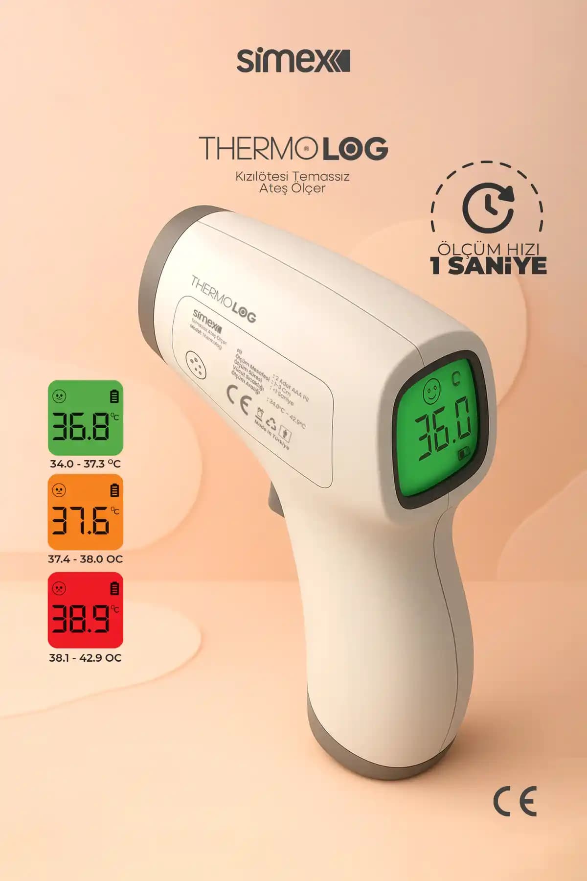 Simex Thermolog Temassız Kızılötesi Ateş Ölçer - Hızlı ve Hassas Vücut Sıcaklığı Ölçümü