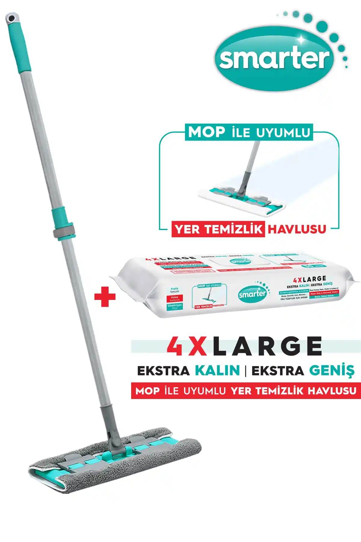 SMARTER Magic Mop Mandallı Set ve Yer Temizlik Havlusu ile Pratik Temizlik Çözümü