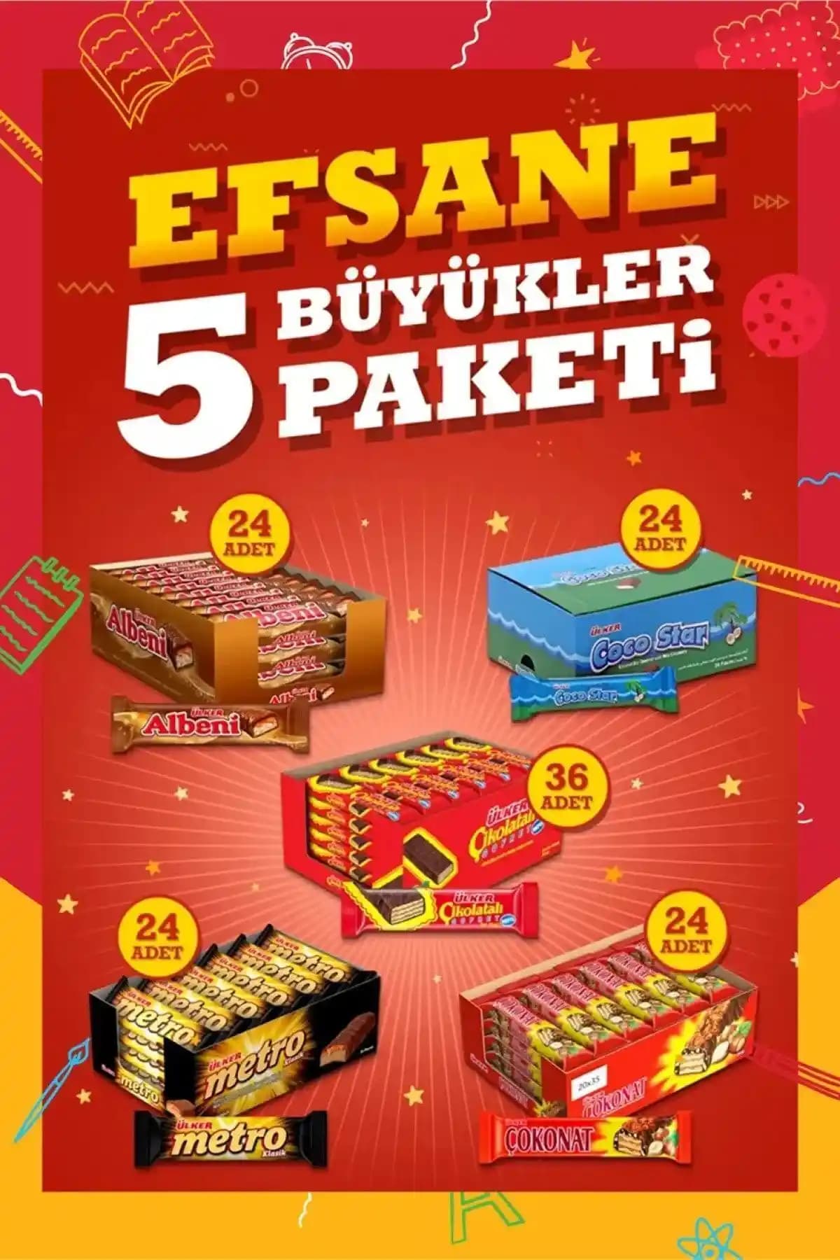 Ülker 5 Büyükler Paket Seti: Çikolata ve Gofret Çeşitleriyle Zengin Tatlar