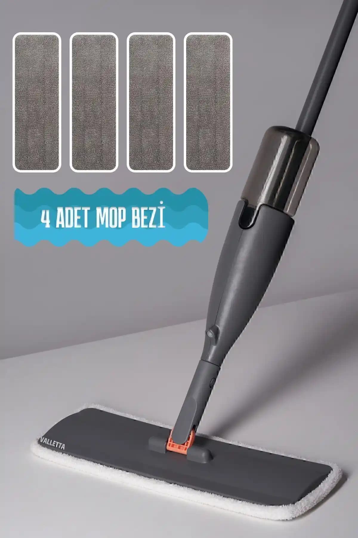 Valletta Tarantino Sprey Mop 360° Dönen Başlıklı Mikrofiber Bezli Temizlik Seti