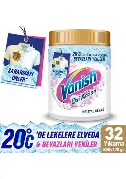 Vanish Oxi Action Kristal Beyaz Toz Deterjan Güçlendirici ve Leke Çıkarıcı 970g