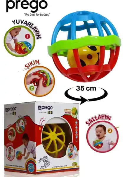 Prego Çıngıraklı Yu<muş>ak 35 cm Rubber Fitness Topu Çocukların Duyusal ve Motor Gelişimini Destekler